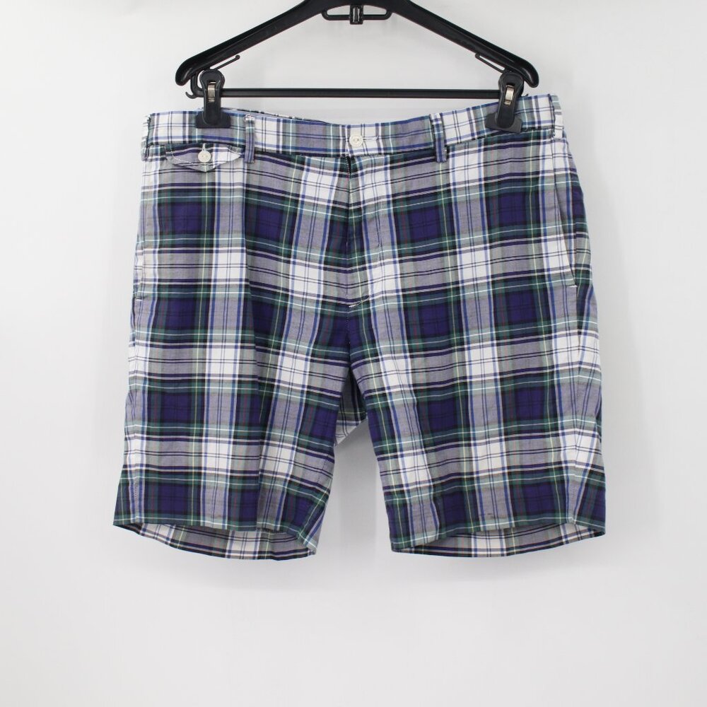 Polo Ralph Lauren Shorts Mens 36 W38 8.5" slim Gi Fit Blue plaid cotton pockets